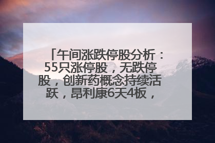 午间涨跌停股分析：55只涨停股，无跌停股，创新药概念持续活跃，昂利康6天4板，众生药业2连板