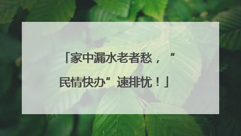家中漏水老者愁，“民情快办”速排忧！